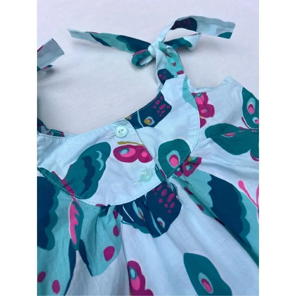 JANIE AND JACK BLUE BATIK BUTTERFLY DRESS SIZE 6/12 MONTHS GIRL'S EUC